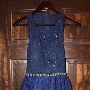 Navy sequin homecoming dress.